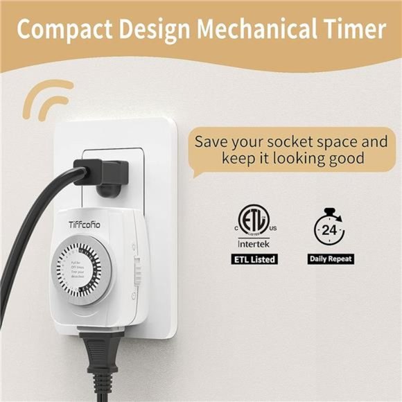 Indoor Mechanical Timers for Electrical Outlets, 2 Prong Plug in Outet, 2 Pack - Picture 4 of 7